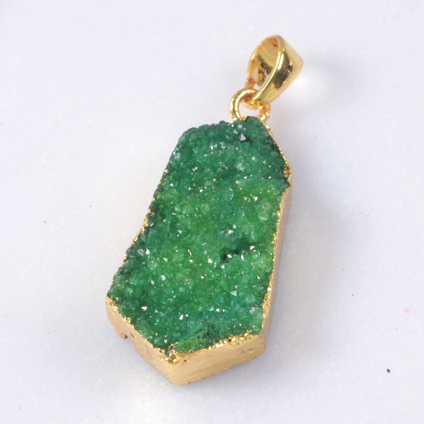 green agate druzy geode pendant bead gold plated b054284