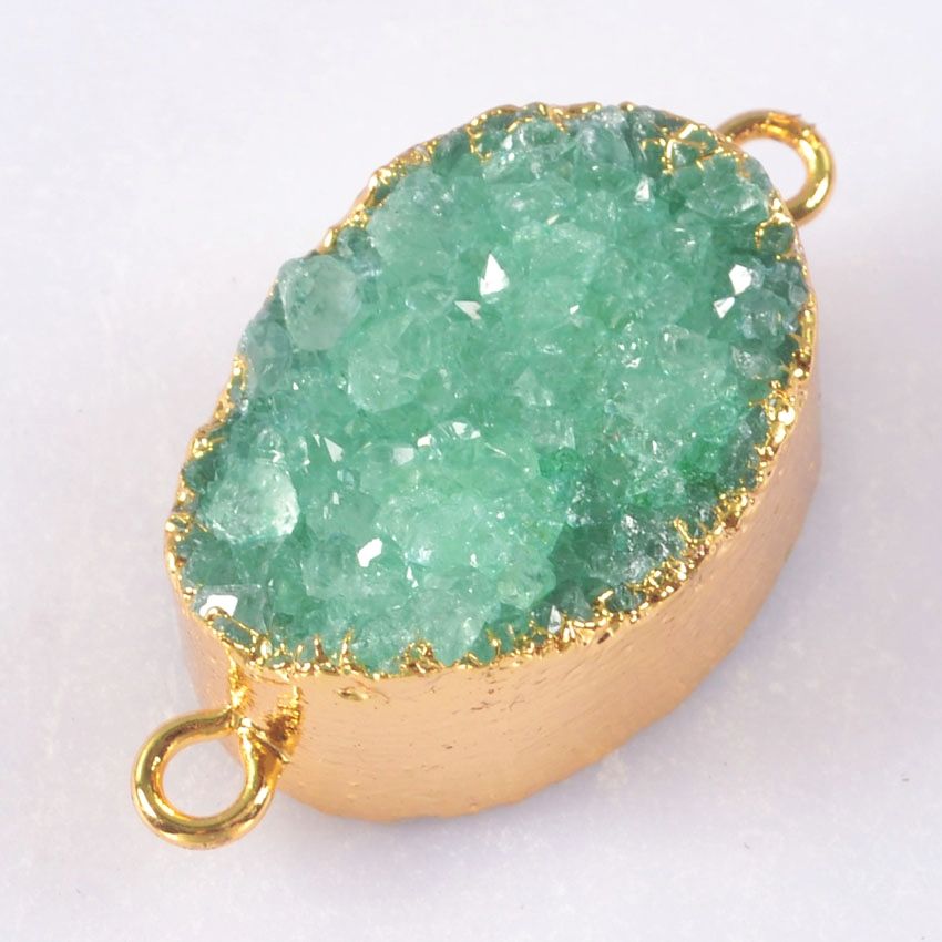 uneven green agate druzy geode connector gold plated h106314